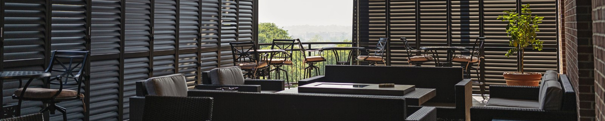 Commercial modern industrial restaurant with black shades